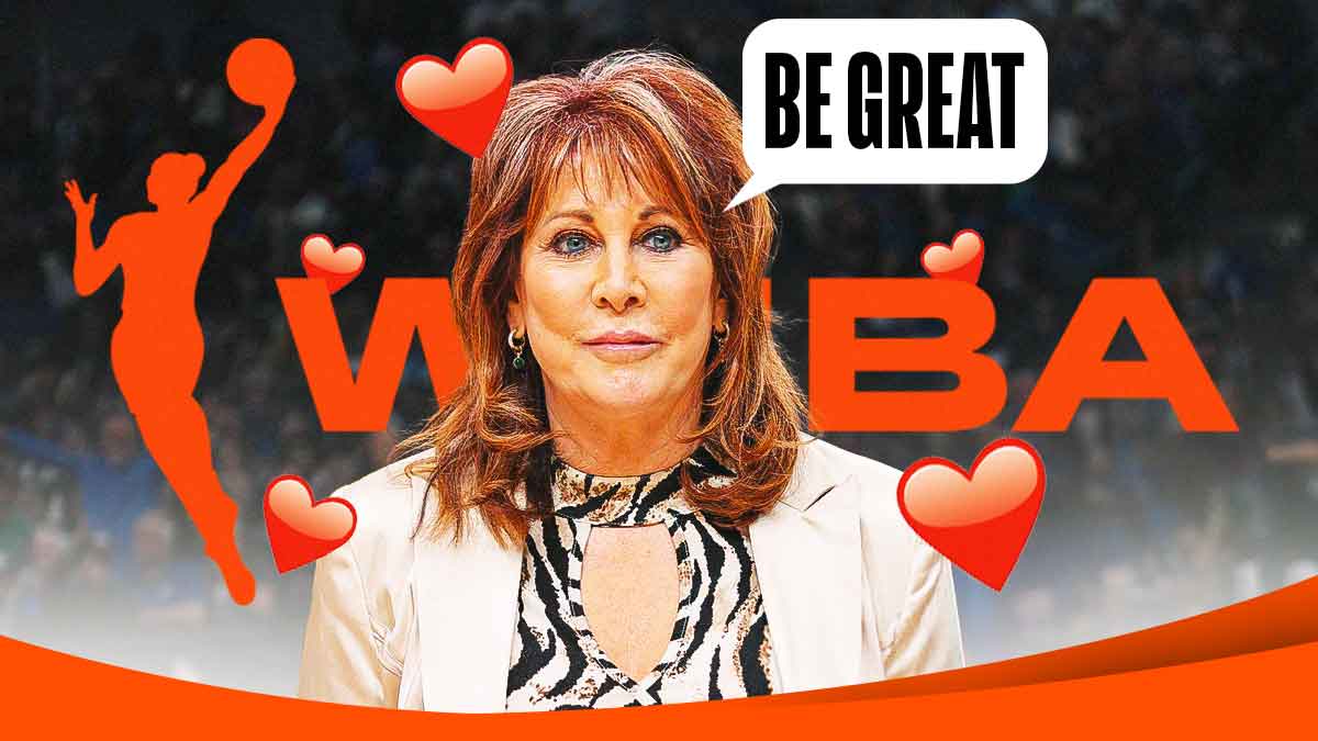 Nancy Lieberman with a thought bubble that says "Be Great" with hearts around her and the WNBA logo next to her