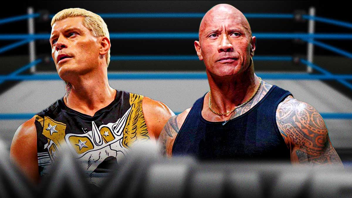 Cody Rhodes and Dwayne The Rock Johnson, who WWE fans are waiting for the return of with ring background.