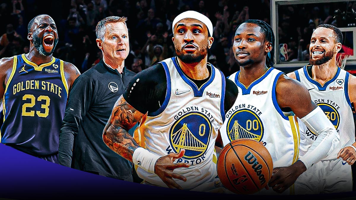 Warriors' Gary Payton II with Steve Kerr, Jonathan Kuminga, Draymond Green and Stephen Curry