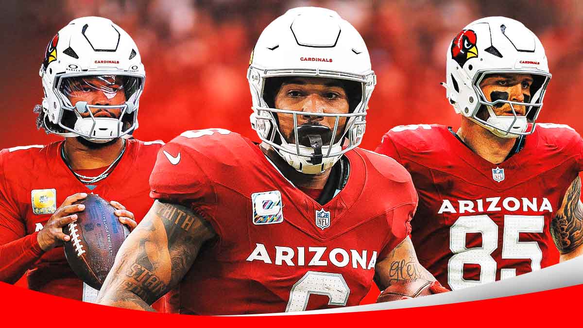 Kyler Murray in Arizona Cardinals jersey, James Conner in Cardinals jersey, Trey McBride in Cardinals jersey