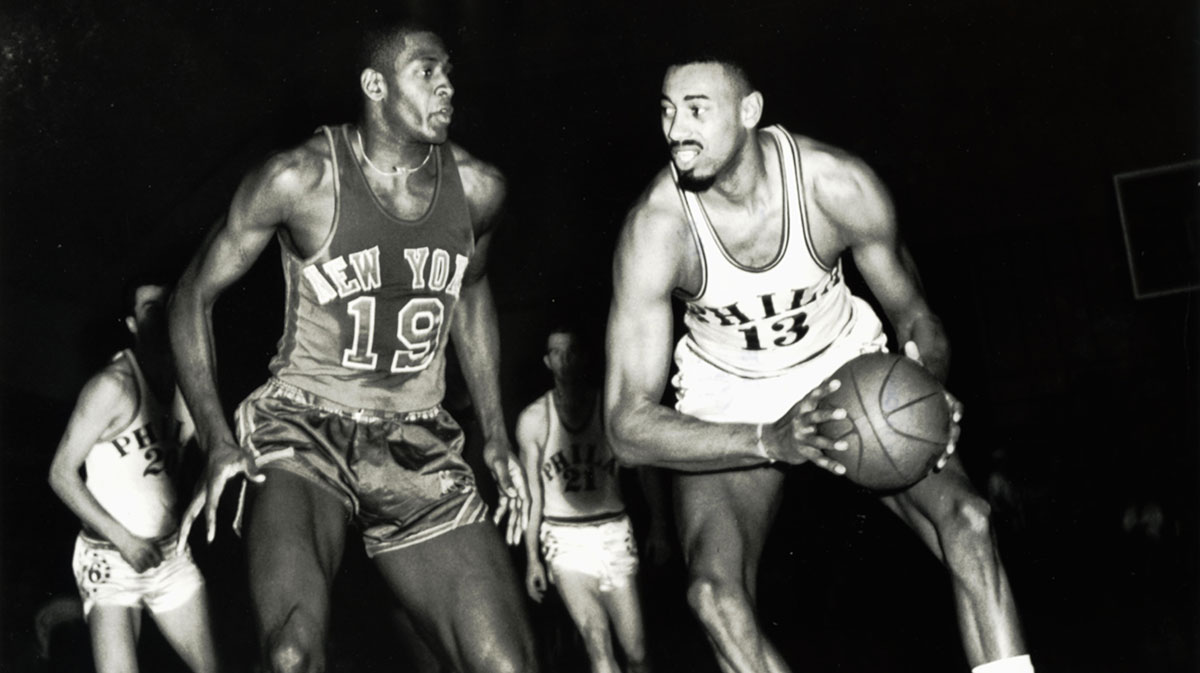 San Francisco Warriors center Wilt Chamberlain (13) in action against the New York Knicks.