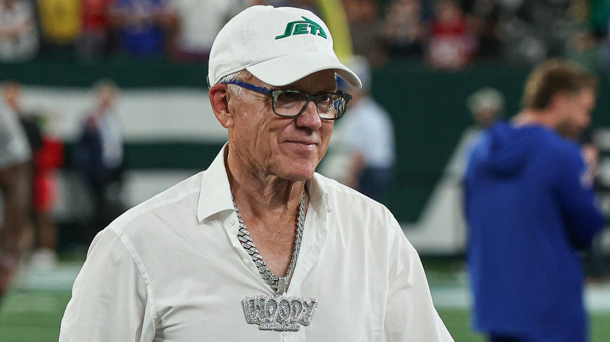 Sep 11, 2023; East Rutherford, New Jersey, USA; New York Jets owner Woody Johnson on the field before the game against the Buffalo Bills at MetLife Stadium. 