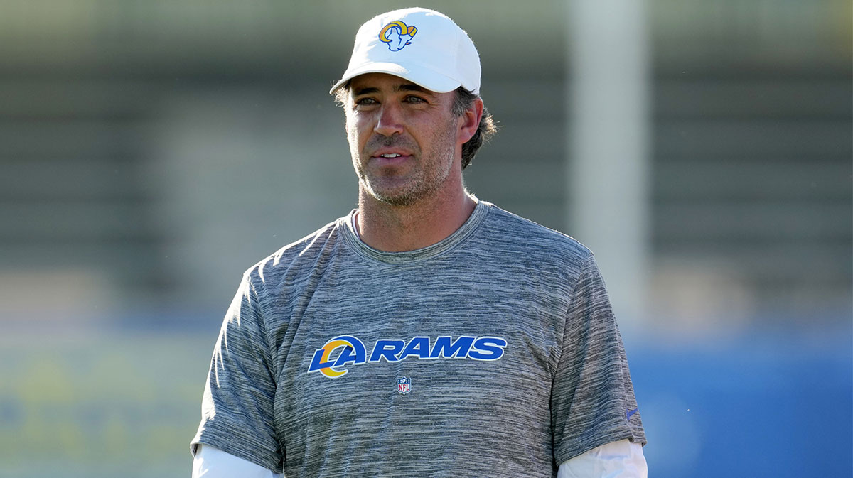 Los Angeles Rams quarterbacks coach Zac Robinson during training camp at UC Irvine.