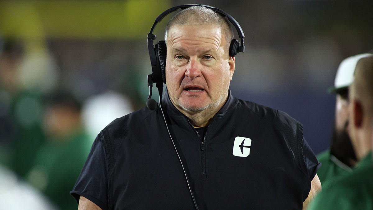 Charlotte 49ers head coach Biff Poggi looks on during the second half against the Navy Midshipmen at Navy-Marine Corps Memorial Stadium.