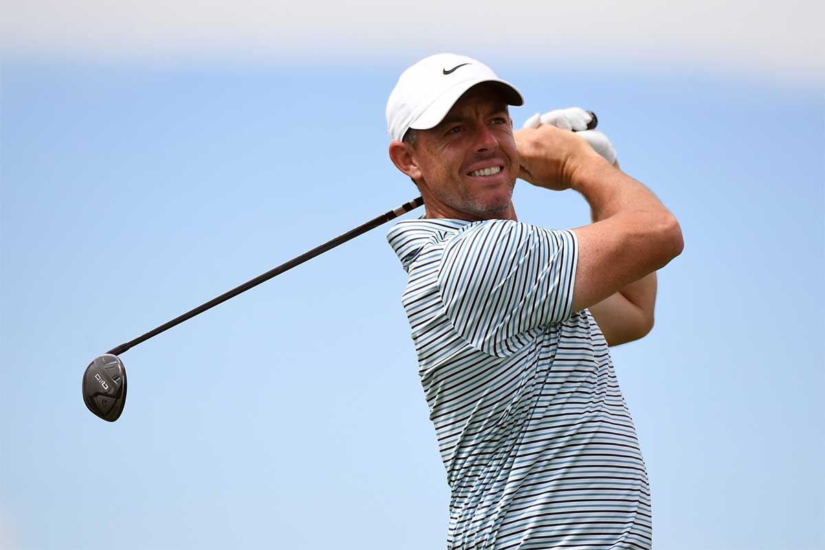 Rory McIlroy hits his tee shot on the sixth hole during the final round of the BMW Championship golf tournament at Castle Pines Golf Club.