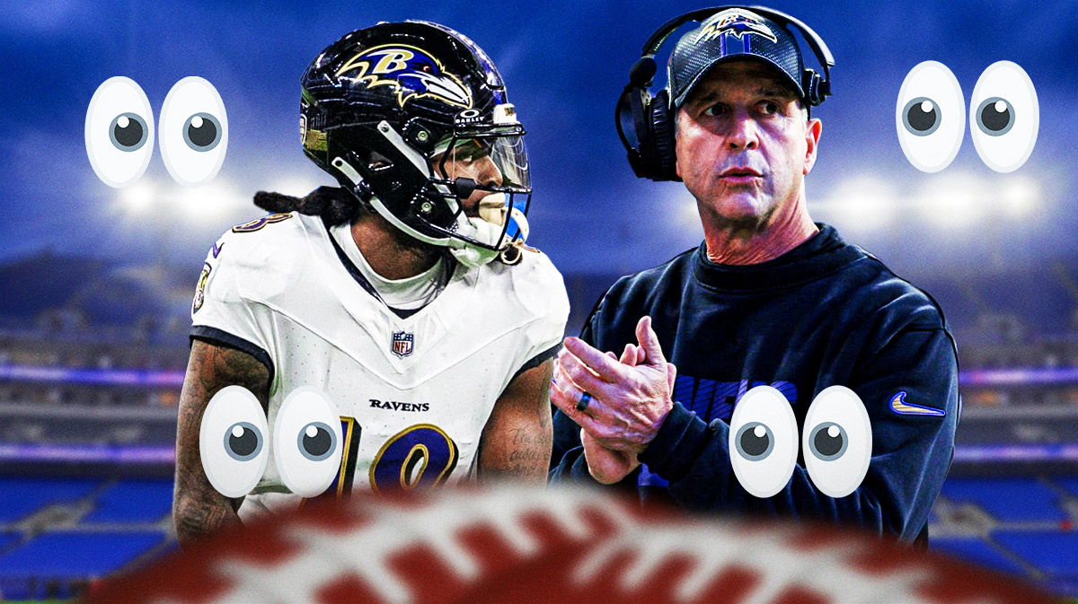 Diontae Johnson and John Harbaugh with a bunch of the big eyes emojis in the background