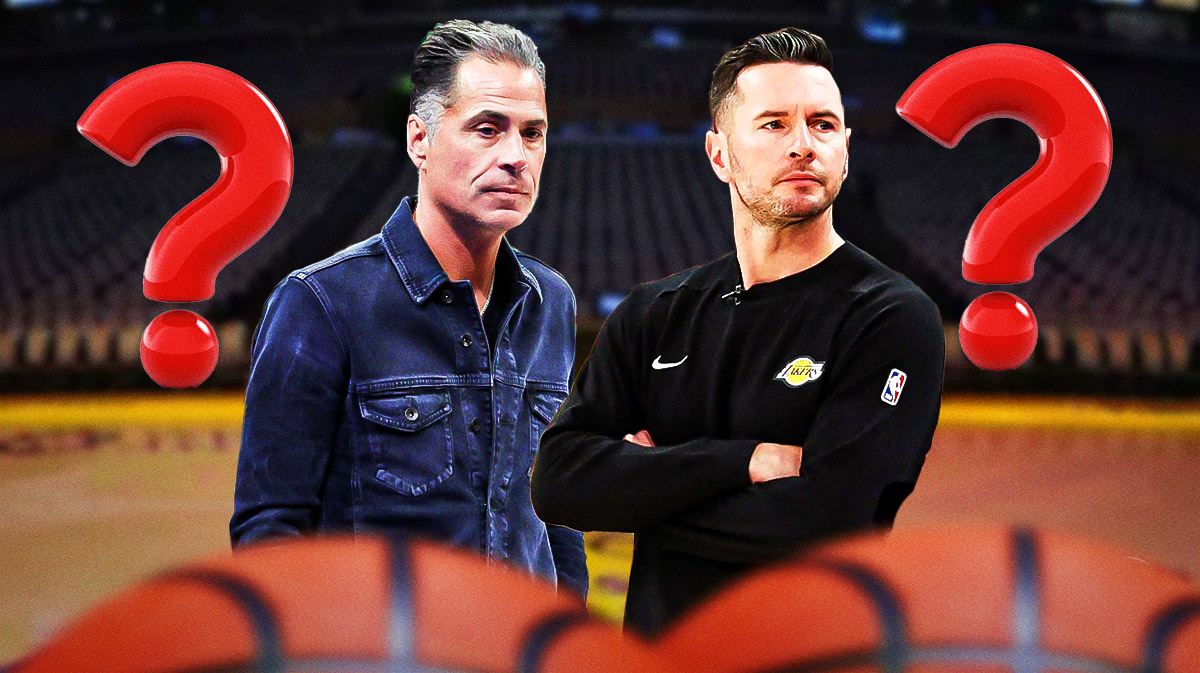 Lakers' Rob Pelinka and JJ Redick with a question mark