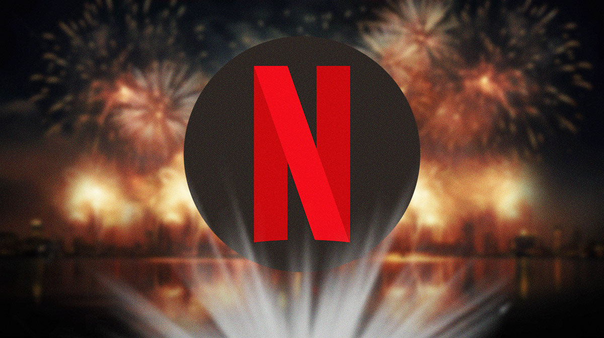 Netflix logo with New Year's background.