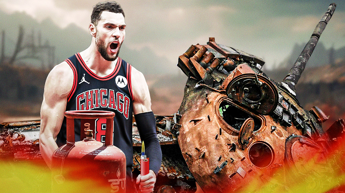 Bulls' Zach LaVine destroying a military tank