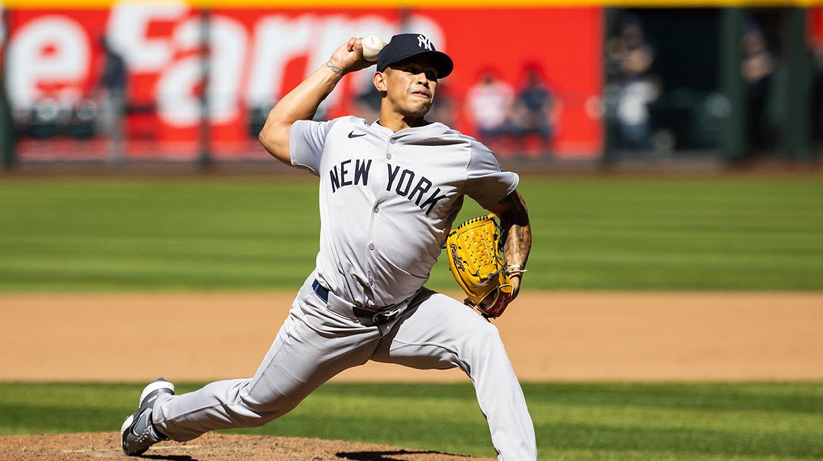 New York Yankees pitcher Jonathan Loaisiga against the Arizona Diamondbacks at Chase Field.