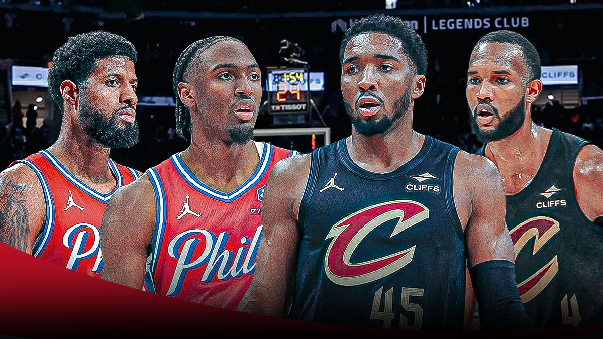 76ers' Paul George and Tyrese Maxey and Cavs' Donovan Mitchell and Darius Garland