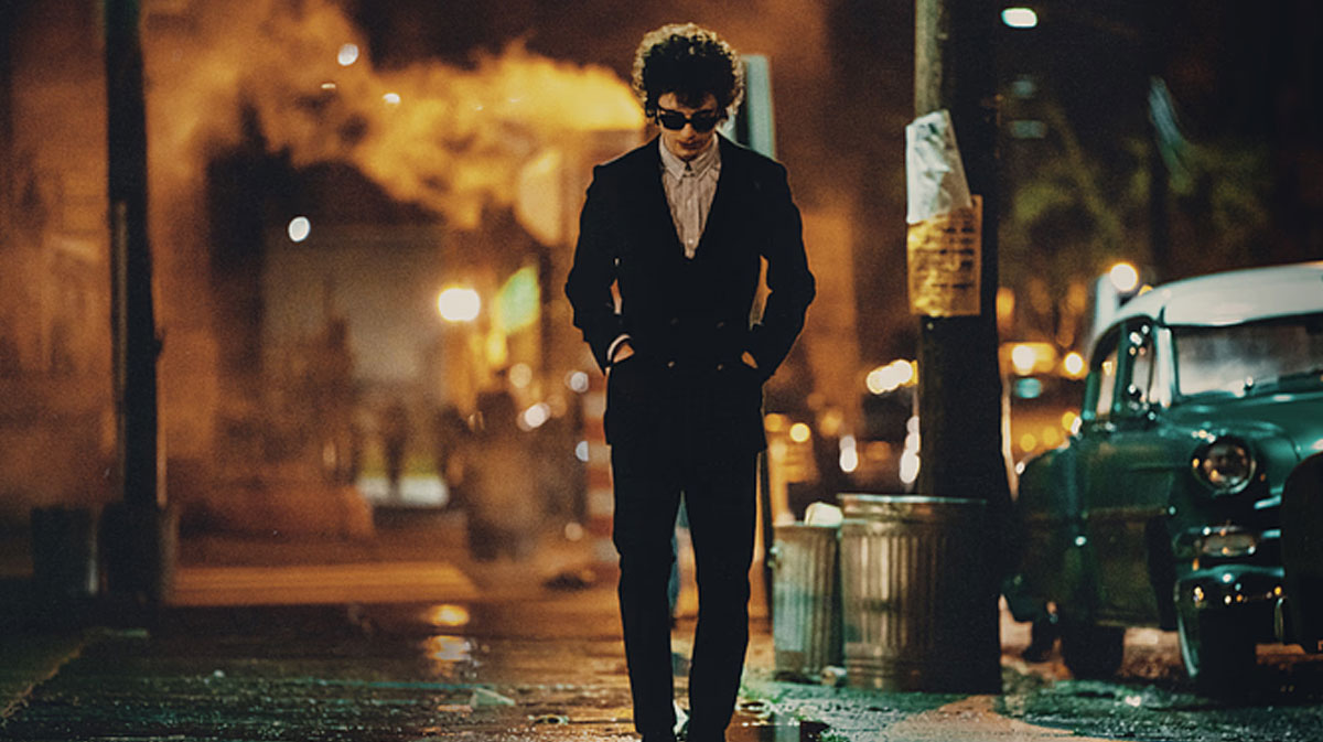 Timothée Chalamet in the Bob Dylan biopic A Complete Unknown.