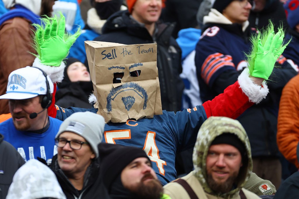 A Chicago Bear fan reacts during the second half against the Detroit Lions at Soldier Field.