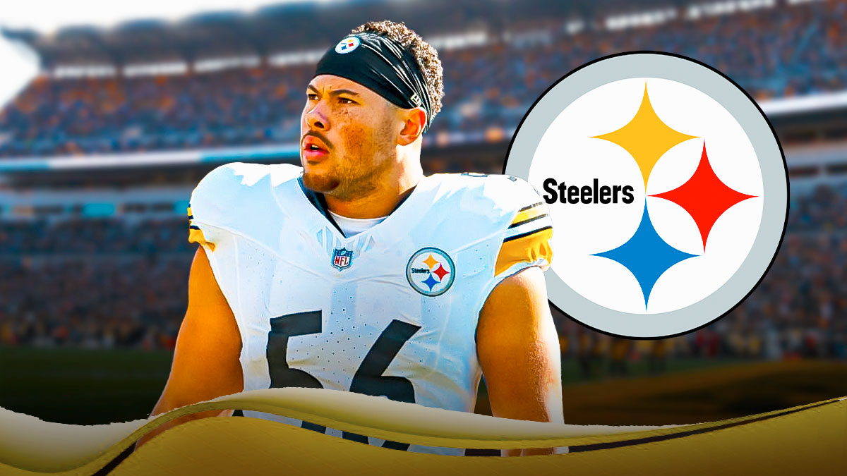 Alex Highsmith beside the Steelers logo