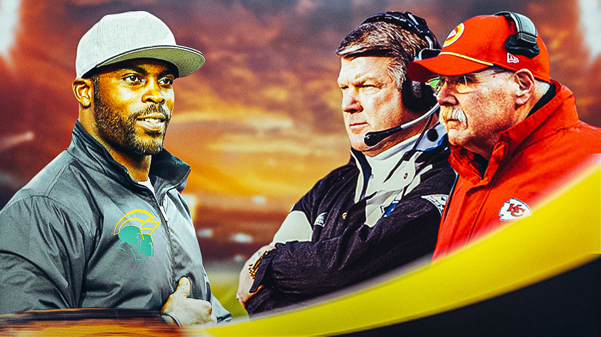 Michael Vick in Norfolk coaching gear, Andy Reid, and Jimmy Johnson.