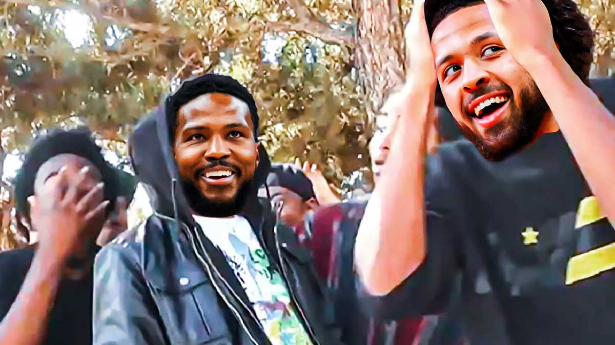 Malik Beasley (Pistons) as the guy in the hoodie and Cade Cunningham as the guy on the right with hands on head