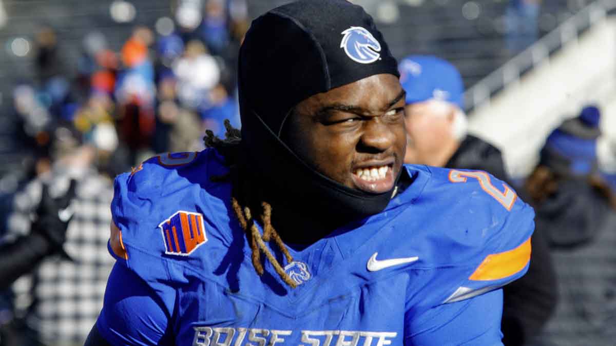 Boise State Broncos running back Ashton Jeanty (2) after the game against the Oregon State Beavers at Albertsons Stadium. Boise State defeats Oregon State 34-18.