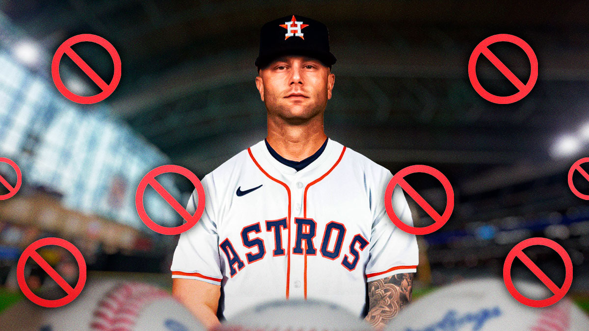 Christian Walker in Astros jersey at Minute Maid Park (Houston), 🚫 emoji in background