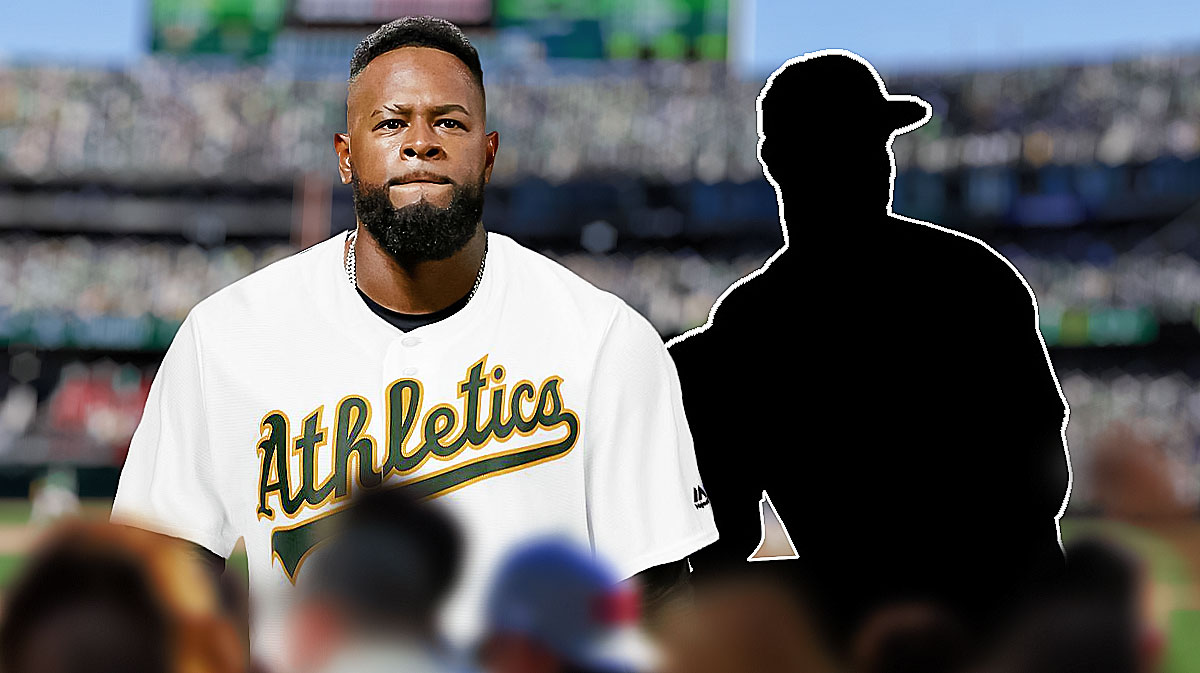 Luis Severino in an Athletics jersey, Silhouette of another pitcher next to him