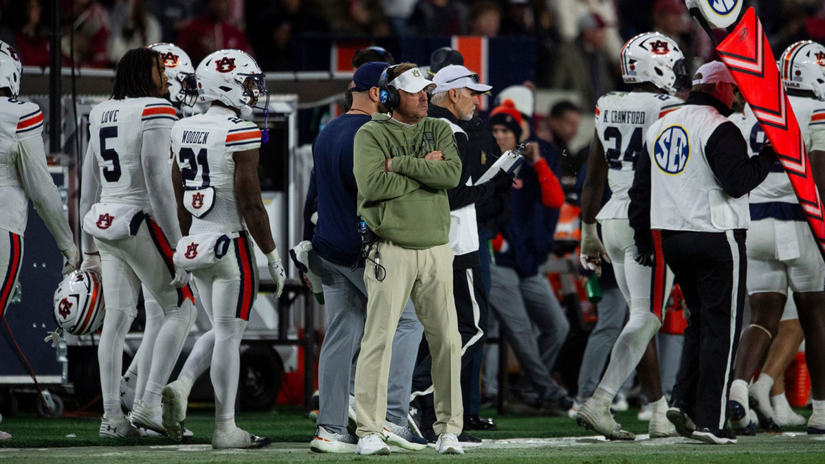 Auburn Tigers head coach Hugh Freeze watches on as Auburn Tigers take on Alabama Crimson Tide at Bryant-Denny Stadium in Tuscaloosa, Ala., on Saturday, Nov. 30, 2024. Alabama Crimson Tide defeated Auburn Tigers 28-14.