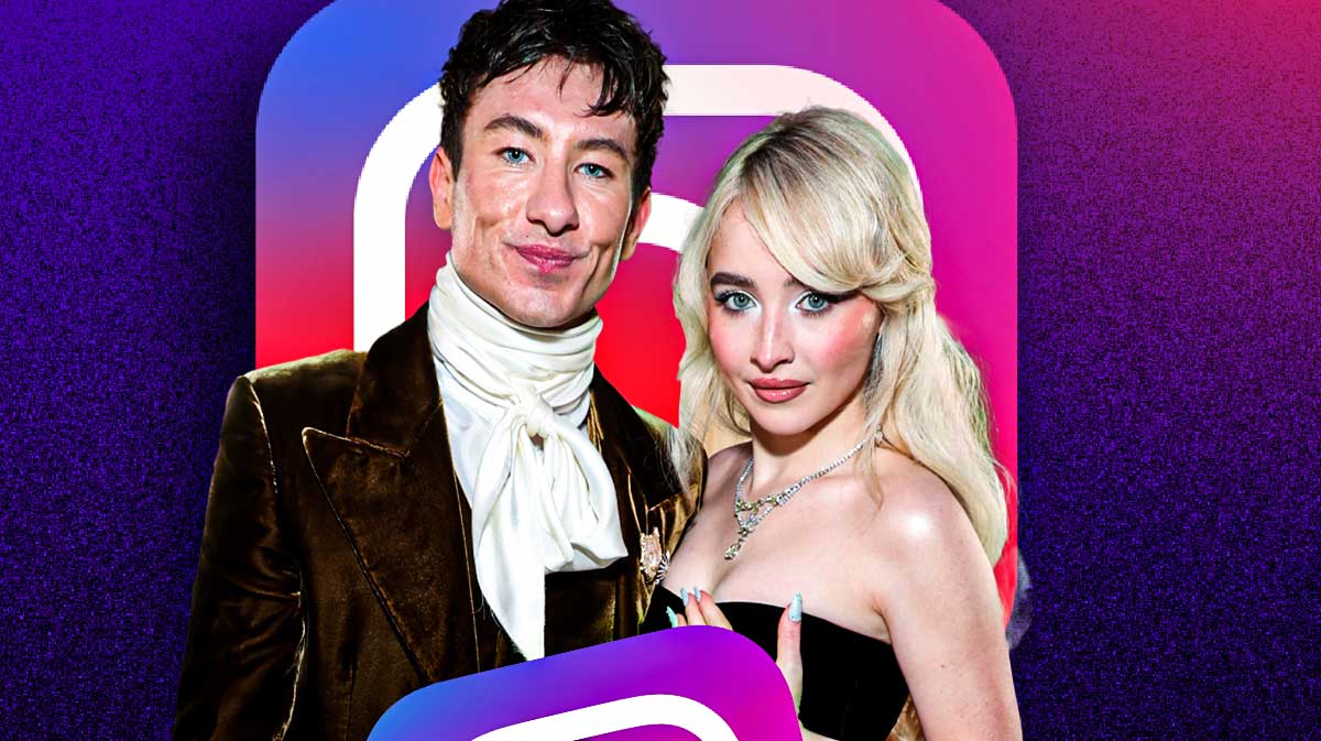 Barry Keoghan and Sabrina Carpenter, who recently announced their breakup, with Instagram logo.