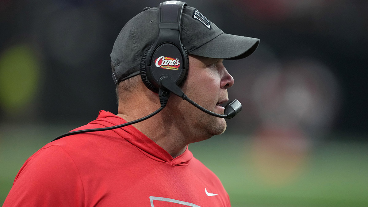 UNLV Rebels head coach Barry Odom watches from the sidelines against the Boise State Broncos in the first half during the Mountain West Championship at Allegiant Stadium.