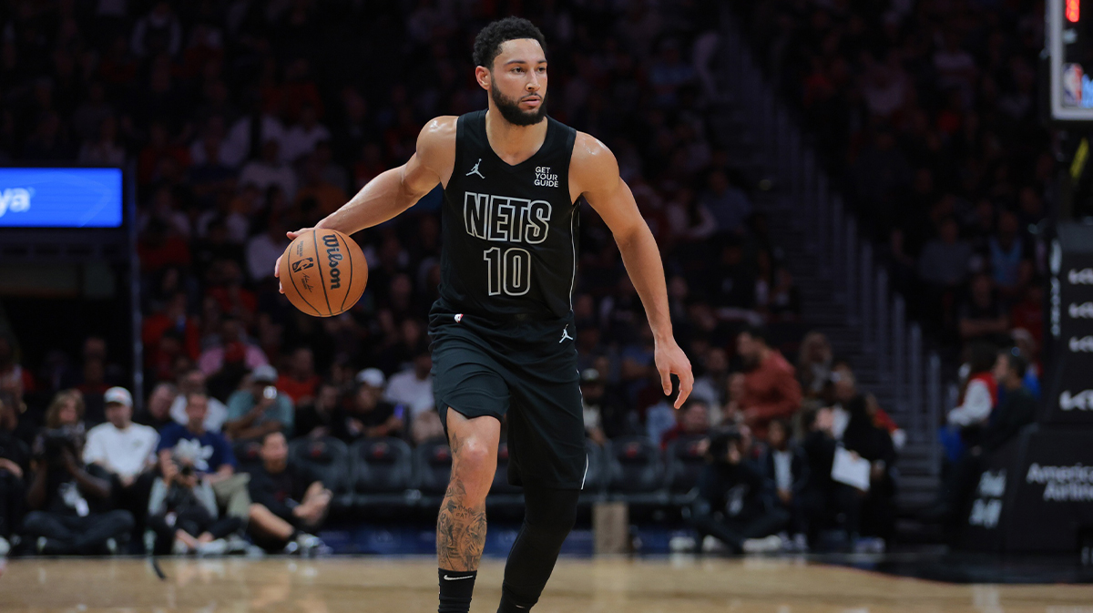 23. December 2024. Years; Miami, Florida, USA; Brooklyn Nets Guard Ben Simmons (10) Driblible Basketball against Miami heat during the third quarter in Kashi Center. Mandatory Credit: Sam Navarro-Imagn Pictures