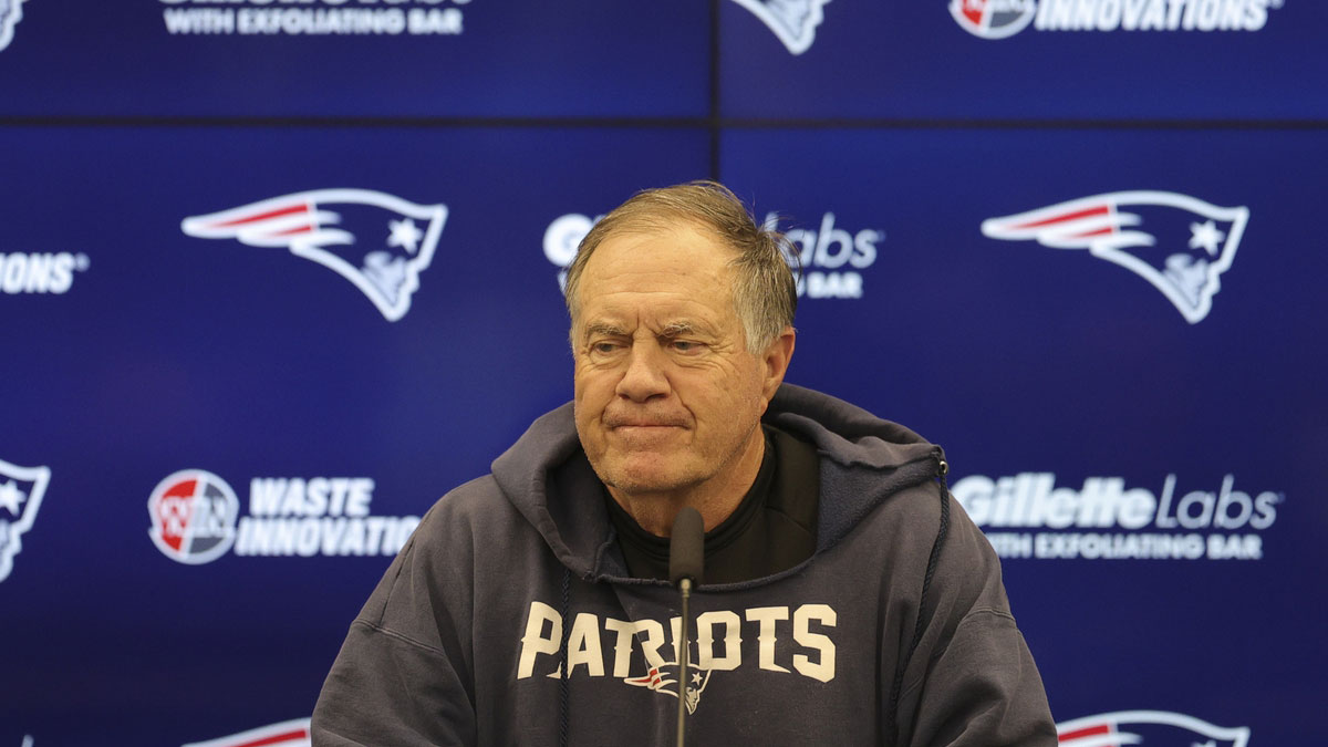 New England Patriots head coach Bill Belichick speaks to the media before an NFL International Series practice at the Deutcher Fussball-Bund facility.