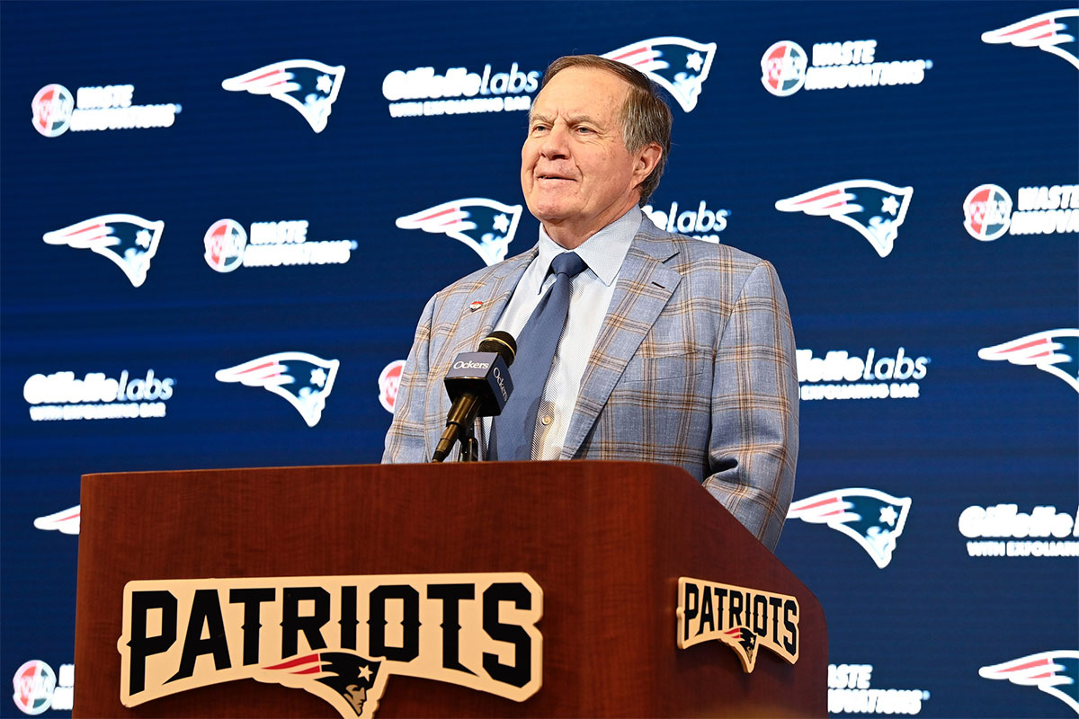 New England Patriots former head coach Bill Belichick holds a press conference at Gillette Stadium to announce his exit from the team.
