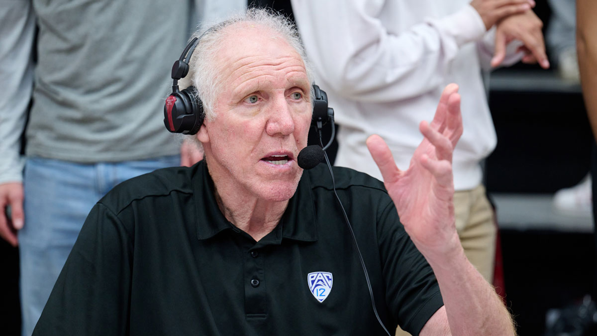 PAC-12 Network play-by-play commentator Bill Walton after the game between the Stanford Cardinal and the Washington State Cougars at Maples Pavilion.