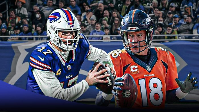 Bills QB Josh Allen and Broncos QB Peyton Manning in Ford Field