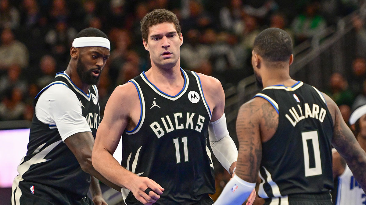 Milwaukee Bucks center Brook Lopez (11) reacts in the fourth quarter against the Orlando Magic at Fiserv Forum.