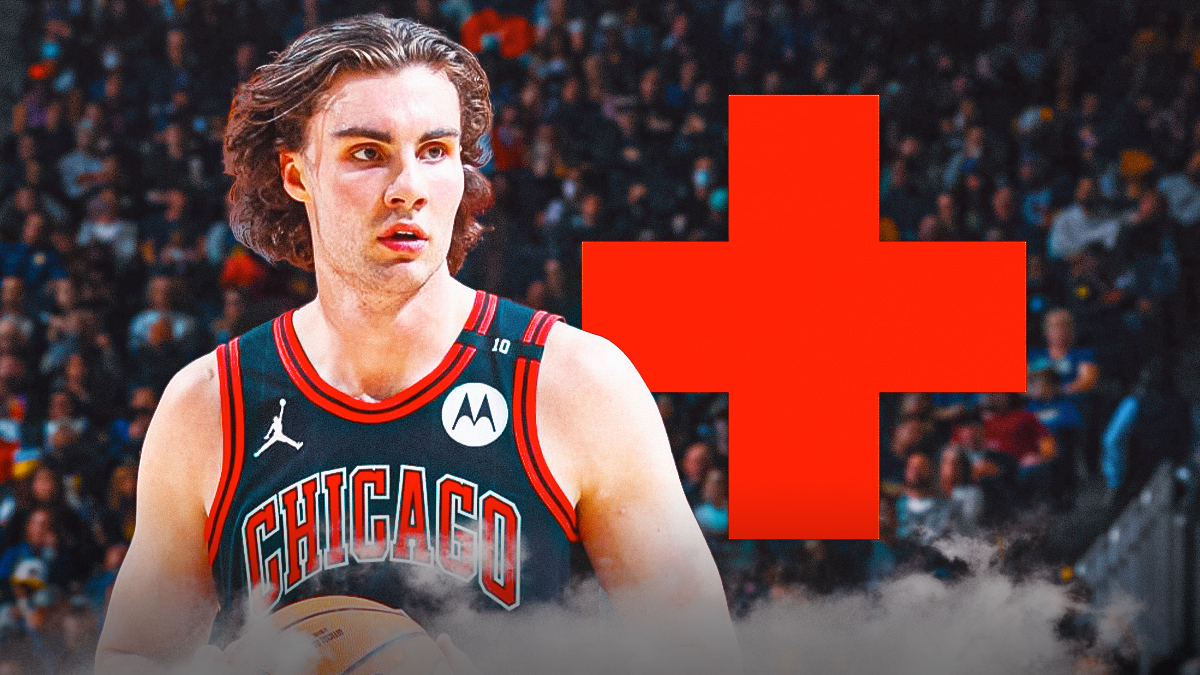 Josh Giddey (Bulls) with medical cross symbol in the background