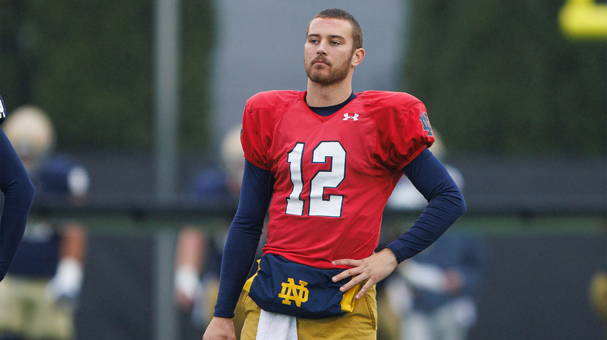 Notre Dame quarterback CJ Carr (12) watches a drill during a Notre Dame football practice at Irish Athletic Center on Monday, Dec. 16, 2024, in South Bend.