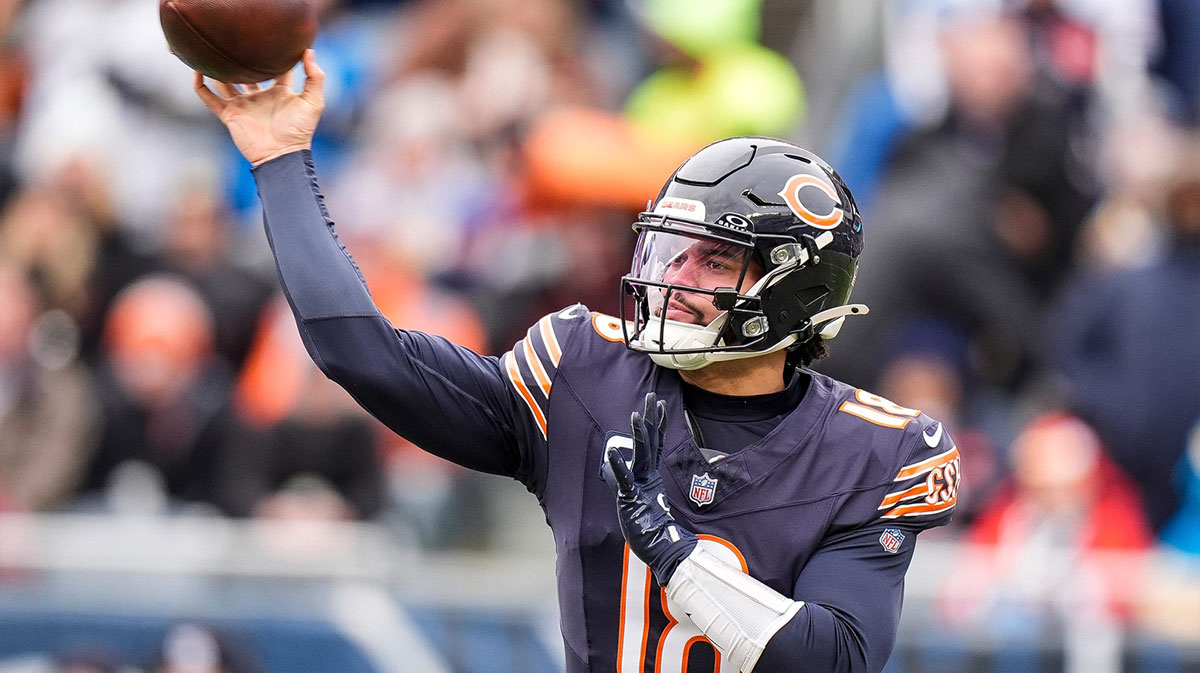 Chicago Bears quarterback Caleb Williams (18) makes a pass against Detroit Lions during the first half at Soldier Field in Chicago, Ill. on Sunday, Dec. 22, 2024.