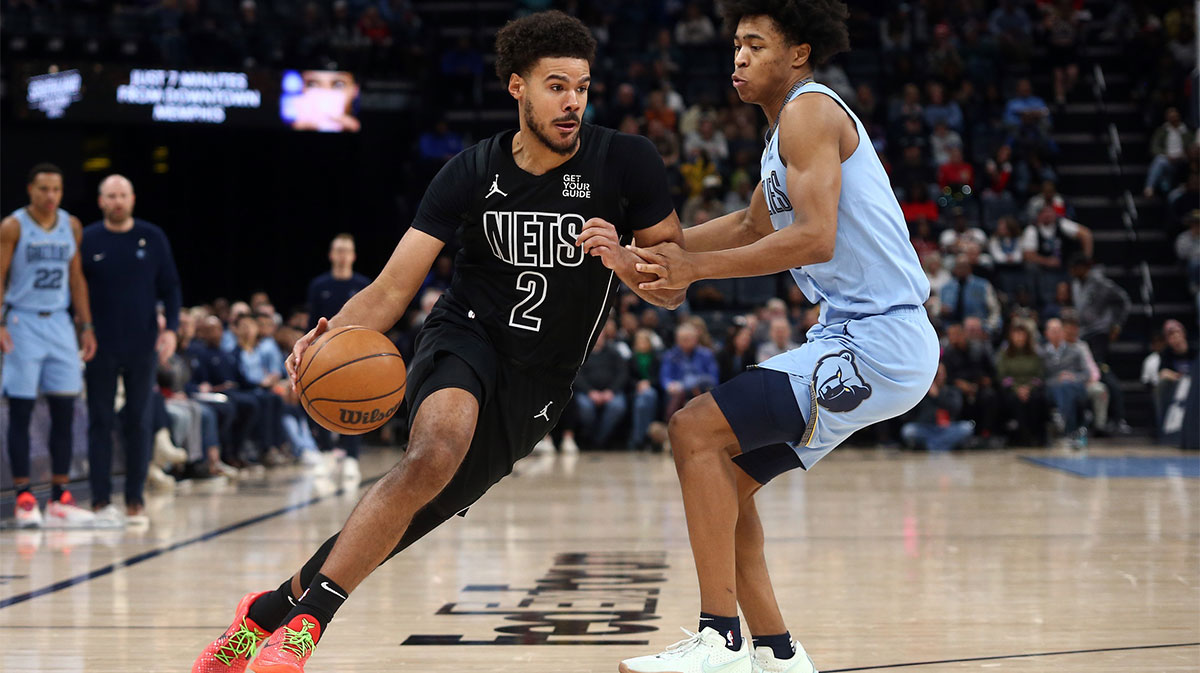 Brooklyn Nets forward Cameron Johnson (2) drives to the basket as Memphis Grizzlies forward Jaylen Wells (0) defends during the second quarter at FedExForum.