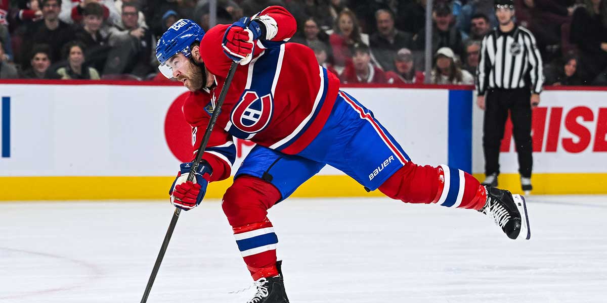 Montreal Canadiens defenseman David Savard (58) shoots the puck against the Nashville Predators in the second period at the Bell Centre.