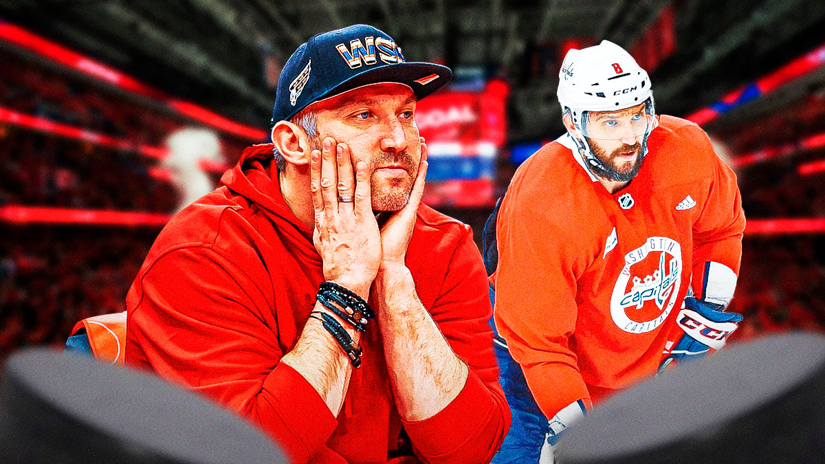 Capitals forward Alex Ovechkin's injury on the left, him skating in a practice uniform on the right