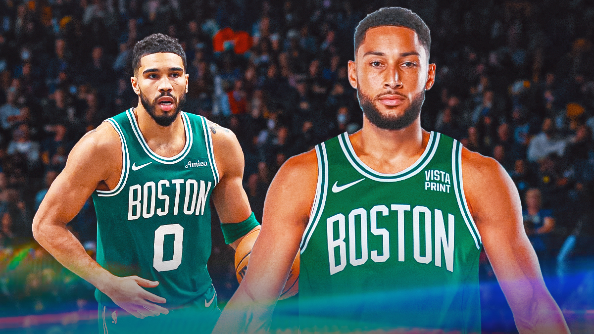 Ben Simmons in Celtics uni alongside Jayson Tatum