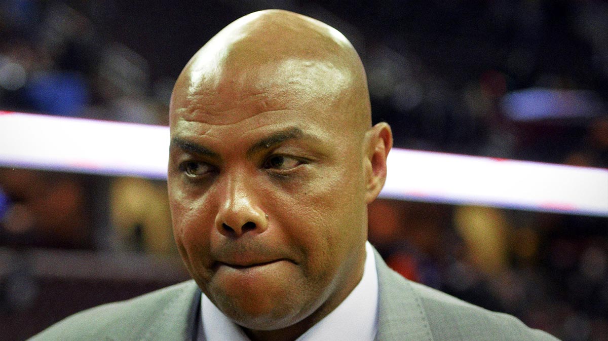 Former NBA player and current television personality Charles Barkley walks off the court after watching the New York Knicks defeat the Cleveland Cavaliers 95-90 at Quicken Loans Arena.