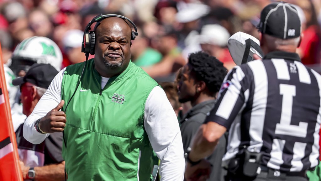Marshall Thundering Herd head coach Charles Huff during the second quarter against the Ohio State
