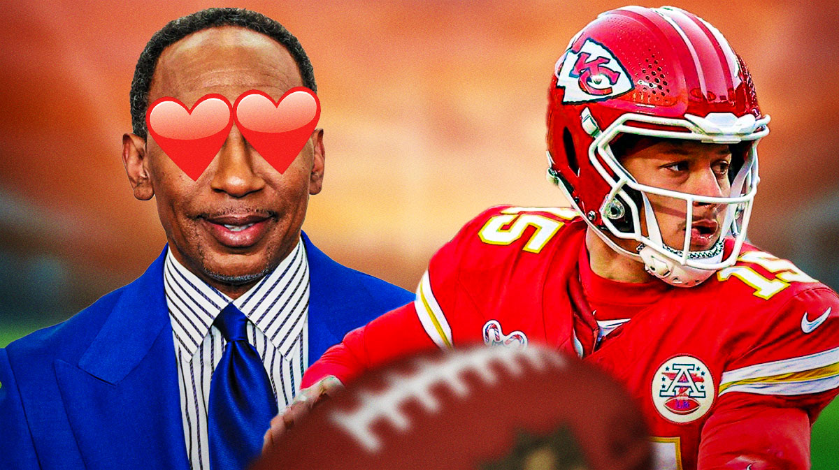 Stephen A. Smith with heart eyes looking at Patrick Mahomes