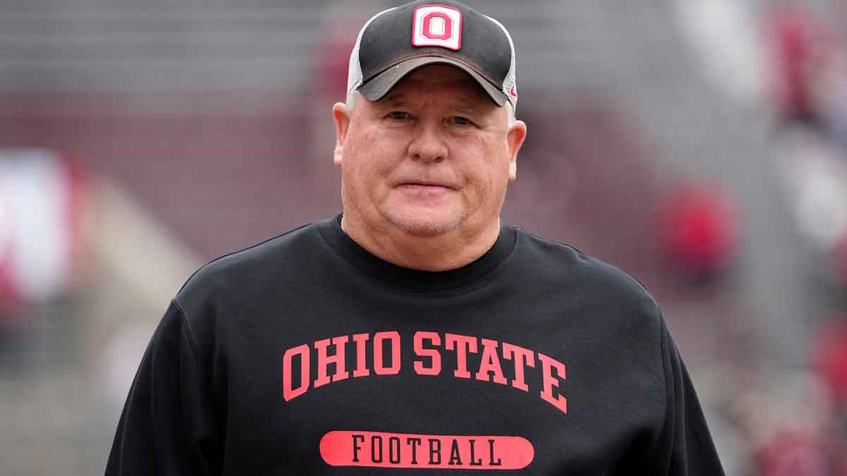 CFP Ohio State Buckeyes offensive coordinator Chip Kelly watches warm ups prior to the NCAA football game against the Indiana Hoosiers at Ohio Stadium