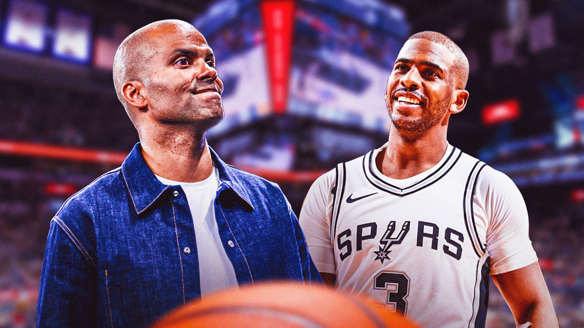 Chris Paul and Tony Parker smile next to each other