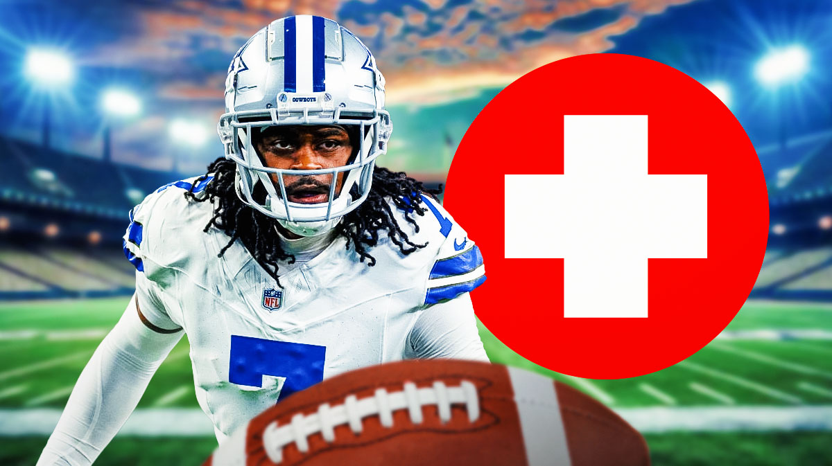 Cowboys' Trevon Diggs with medical Red Cross symbol