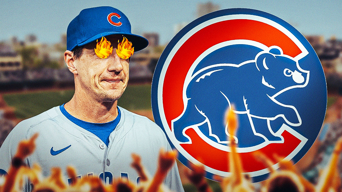 Craig Counsell với ánh mắt rực lửa khi nhìn vào logo của Cubs