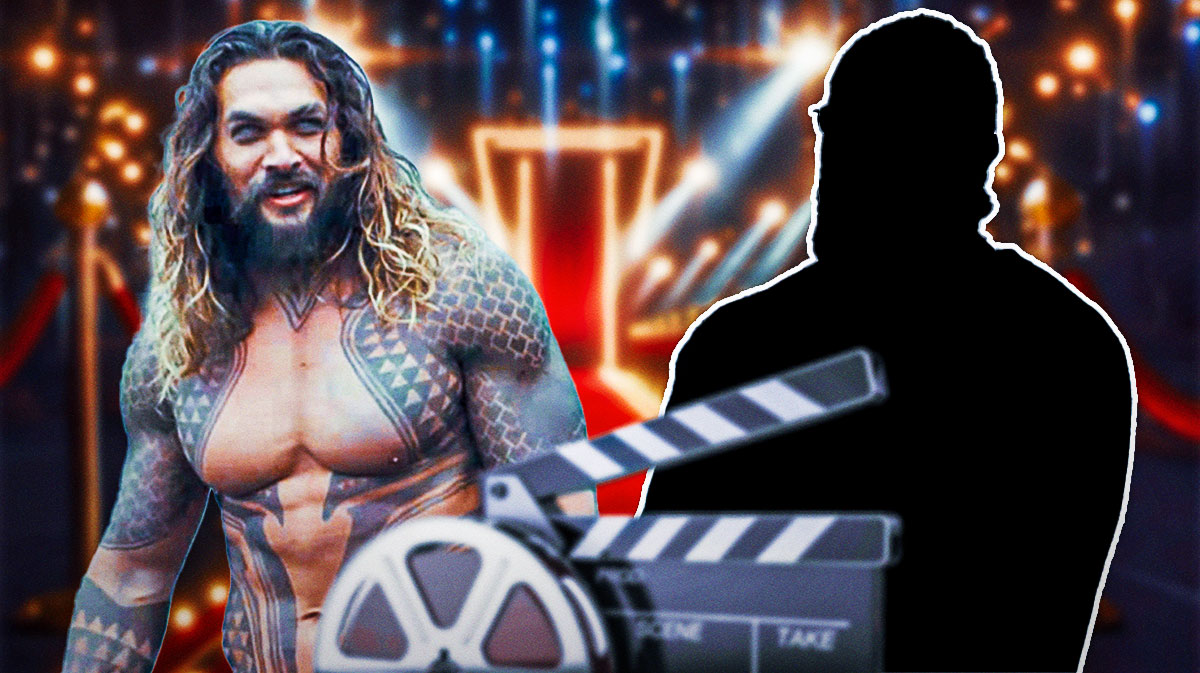 Aquaman star Jason Momoa, who landed a role in the DCU as Lobo, next to silhouette of himself.