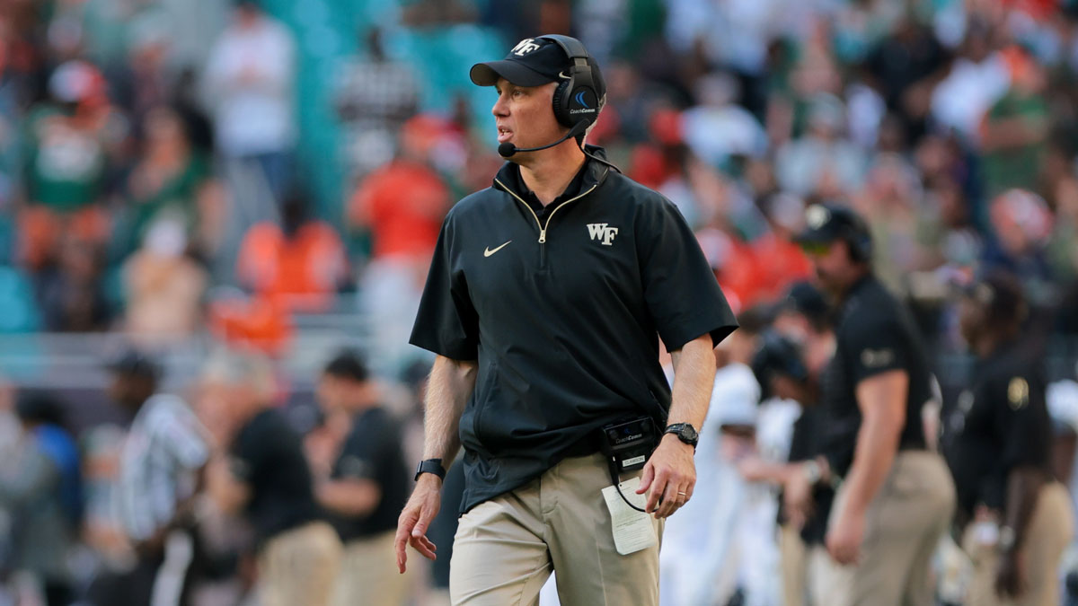 Wake Forest Demon Deacons head coach Dave Clawson looks on from the sideline against the Miami Hurricanes during the fourth quarter at Hard Rock Stadium.