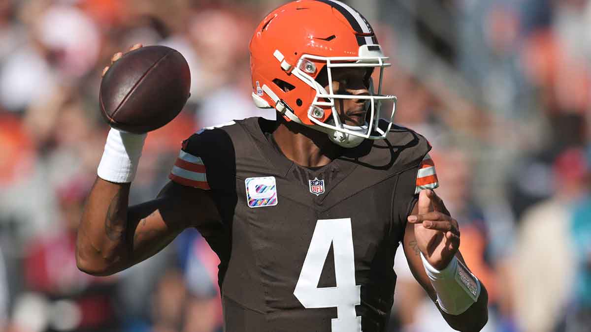 Cleveland Browns quarterback Deshaun Watson (4) throws a pass during the first quarter against the Cincinnati Bengals at Huntington Bank Field.