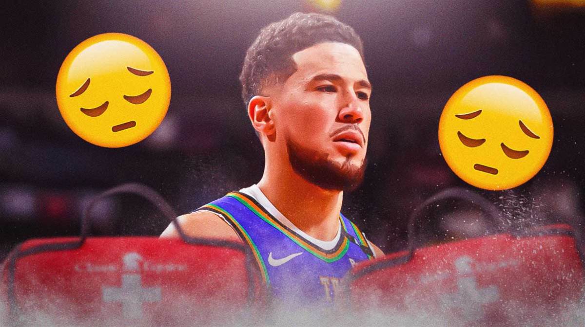 Devin Booker with first-aid kits around him and sad emojis